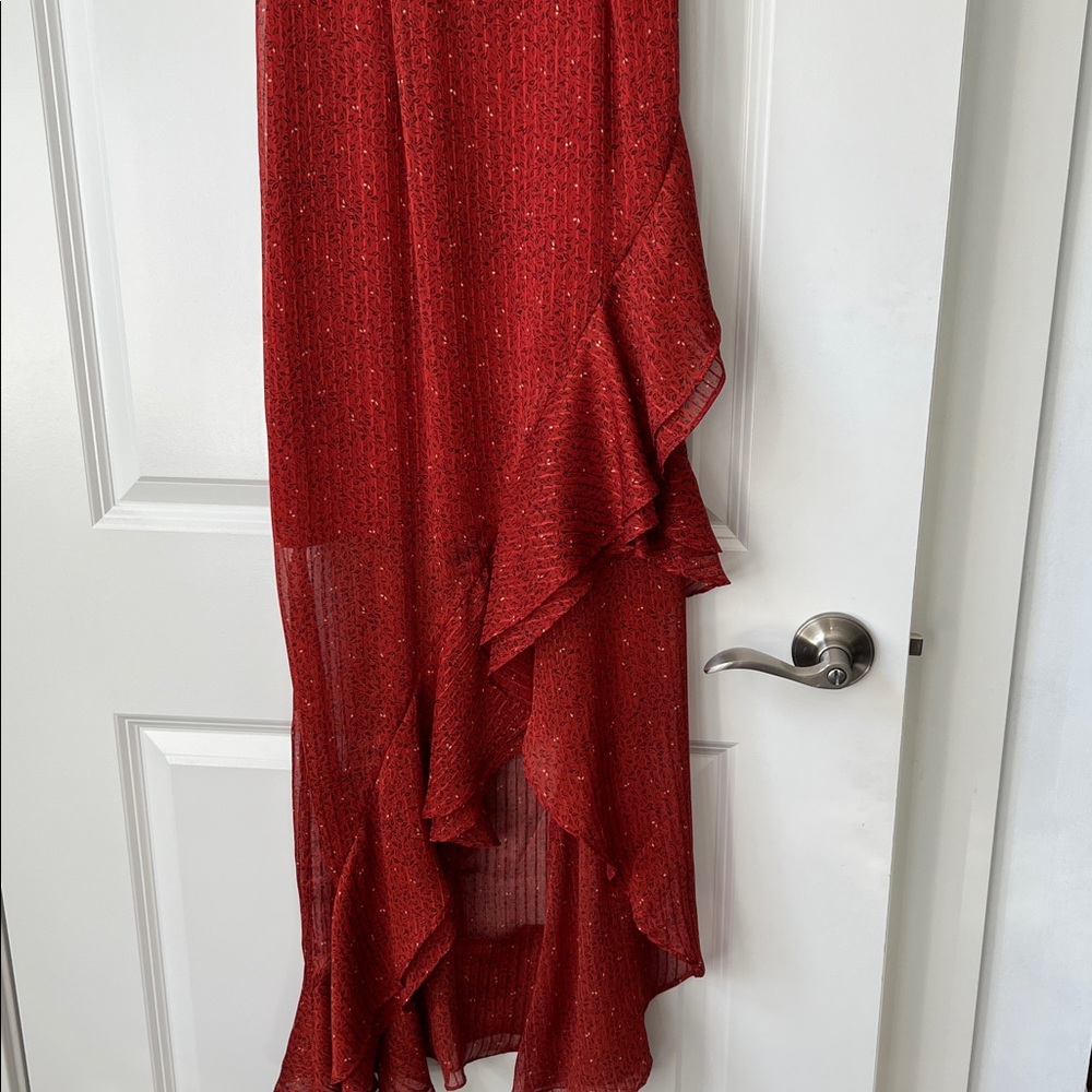 NWOT Red/Rust Ruffled One-Shoulder High Low Dress - Picture 4 of 6